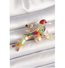 Pirinç Gold Renk Renkli Kuş Model Zirkon Taş Detay Kadın Broş - TJ-BR430