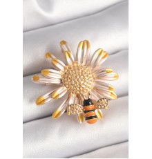 Pirinç Gold Renk Papatya Model Arı Detay Kadın Broş - TJ-BR431