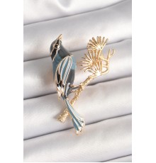 Pirinç Gri Kuş Model Dal Detay Kadın Broş - TJ-BR432