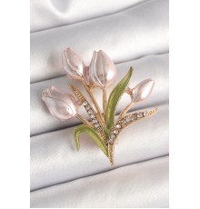 Pirinç Gold Renk Lale Model Zirkon Taş Detay Kadın Broş - TJ-BR433