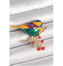 Pirinç Gold Renk Renkli Kuş Model Zirkon Taş Detay Kadın Broş - TJ-BR434