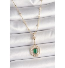 Pirinç Gold Renk Zirkon Taşlı Topçuk Zincir Serenay Model Kadın Kolye - TJ-BKO9902