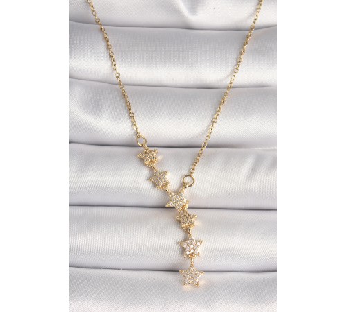 316L Çelik Gold Renk Zincir Zirkon Taşlı Yıldız Model Kadın Kolye - TJ-BKO9903