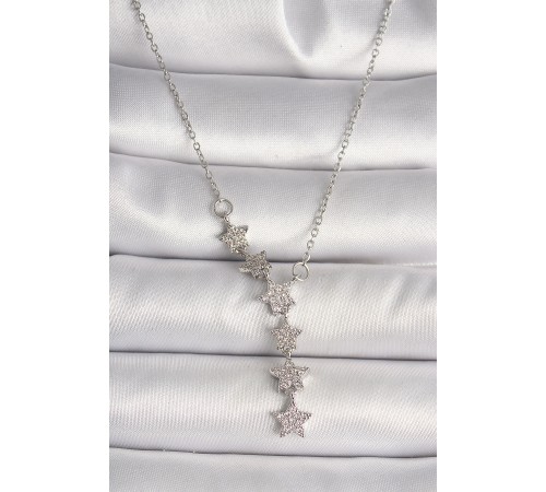 316L Çelik Gümüş Renk Zincir Zirkon Taşlı Yıldız Model Kadın Kolye - TJ-BKO9904