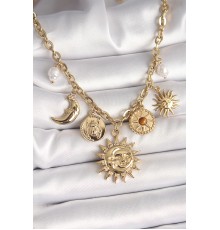 316L Çelik Gold Renk Ay Güneş Model İnci Detay Kadın Kadın Kolye - TJ-BKO9911