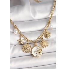 316L Çelik Gold Renk Beyaz Mineli Gün Batımı Figür Yıldız Güneş Detay Kadın Kolye - TJ-BKO9912