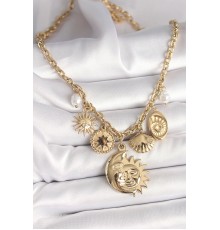 316L Çelik Gold Renk Ay Güneş Figür Deniz Kabuğu Detay Kadın Kolye - TJ-BKO9913