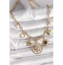 316L Çelik Gold Renk Güneş Model Siyah Mineli Güneş Detay Kadın Kolye - TJ-BKO9914