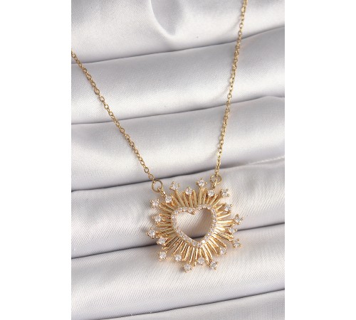 316L Çelik Gold Renk Zirkon Taşlı Kalp Model Kadın Kolye - TJ-BKO9920