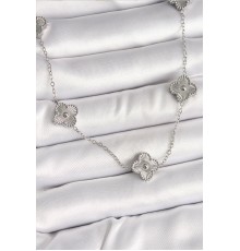 316L Çelik Gümüş Renk Zincir İşlemeli Yonca Model Kadın Kolye - TJ-BKO9923