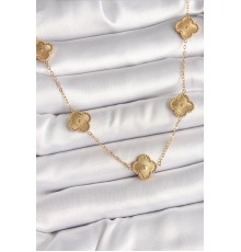 316L Çelik Gold Renk Zincir İşlemeli Yonca Model Kadın Kolye - TJ-BKO9924