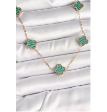 316L Çelik Gold Renk Zincir Yeşil Yonca Model Kadın Kolye - TJ-BKO9925