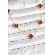 316L Çelik Gold Renk Zincir Bordo Yonca Model Kadın Kolye - TJ-BKO9926
