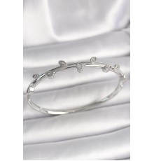 Pirinç Gümüş Renk Damla Zirkon Taşlı Kadın Kelepçe - TJ-BB6862