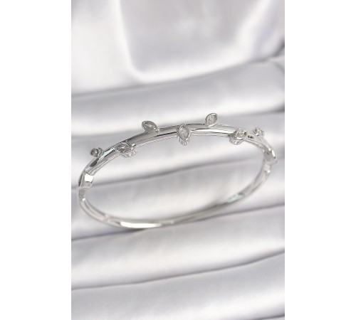 Pirinç Gümüş Renk Damla Zirkon Taşlı Kadın Kelepçe - TJ-BB6862