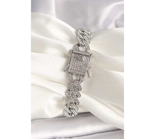 Pirinç Gümüş Renk Zirkon Taşlı Gurmet Model Kadın Bileklik - TJ-BB6864