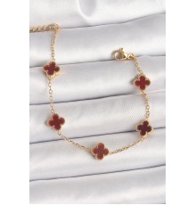 316L Çelik Gold Renk Kahverengi Yonca Model Kadın Bileklik - TJ-BB6865