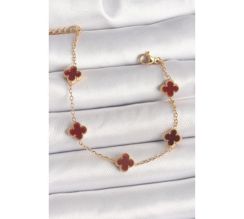 316L Çelik Gold Renk Kahverengi Yonca Model Kadın Bileklik - TJ-BB6865