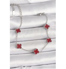 316L Çelik Gümüş Renk Kırmızı Yonca Model Kadın Bileklik - TJ-BB6866