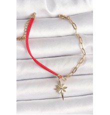 316L Çelik Gold Renk Zincir Kırmızı İp Model Sallantı Kutup Yıldız Figür Kadın Bileklik - TJ-BB6869