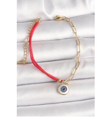 316L Çelik Gold Renk Zincir Kırmızı İp Model Sallantı Nazar Boncuk Figür Kadın Bileklik - TJ-BB6870