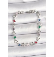 Pirinç Gümüş Renk Renkli Zirkon Taşlı Yıldız Model Kadın Bileklik - TJ-BB6871