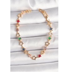 Pirinç Gold Renk Renkli Zirkon Taşlı Yıldız Model Kadın Bileklik - TJ-BB6872