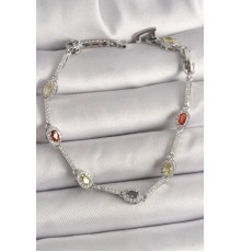 Pirinç Gümüş Renk Renkli Zirkon Taşlı Damla Taş Model Kadın Bileklik - TJ-BB6873