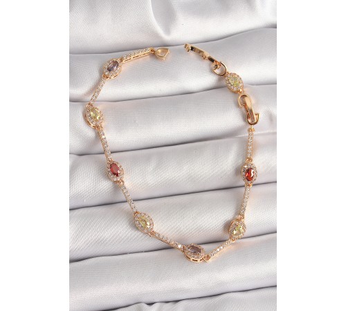 Pirinç Gold Renk Renkli Damla Zirkon Taşlı Kadın Bileklik - TJ-BB6874