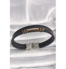 316L Çelik Gümüş Renk Aksesuarlı Çift Sıra Siyah Burgu Desen Deri Kordon Erkek Bileklik - TJ-EB3704