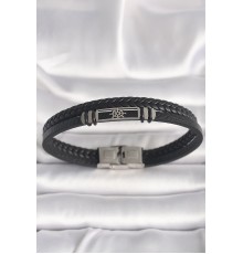 316L Çelik Gümüş Renk Gemi Dümeni Figür Siyah Burgu Deri Kordon Model Erkek Bileklik - TJ-EB3701