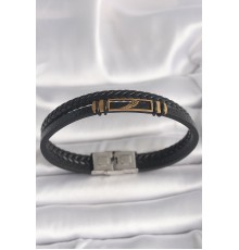 316L Çelik Gold Renk Kanat Aksesuarlı Siyah Burgu Model Deri Kordon Erkek Bileklik - TJ-EB3703