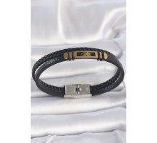 316L Çelik Gold Renk Örümcek Figür Çift Sıra Burgu Desenli Deri Kordon Erkek Bileklik - TJ-EB3711