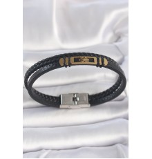 316L Çelik Gold Renk Örümcek Figür Çift Sıra Burgu Desenli Deri Kordon Erkek Bileklik - TJ-EB3711