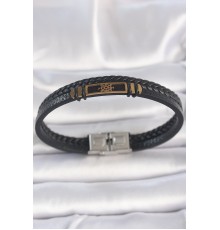 316L Çelik Gold Renk Gemi Dümeni Aksesuarlı Çift Sıra Burgu Desenli Deri Kordon Erkek Bileklik - TJ-EB3713