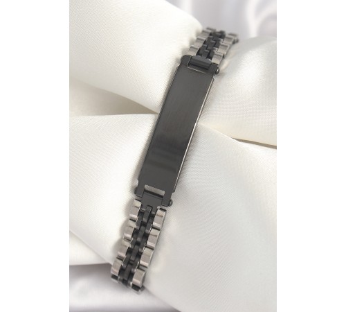 316L Çelik Gümüş Siyah Renk Zincir Künye Model Erkek Bileklik - TJ-EB3723