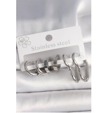 316L Çelik Gümüş Renk Kalp Halka Model Kadın Küpe Seti - TJ-BKP10381