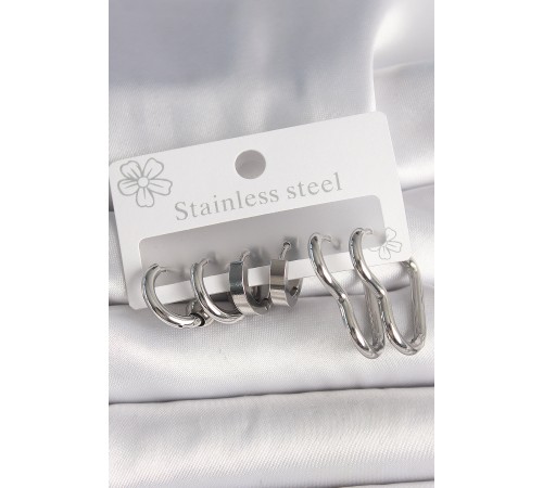 316L Çelik Gümüş Renk Kalp Halka Model Kadın Küpe Seti - TJ-BKP10381