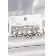 316L Çelik Gümüş Renk Halka Yıldız Model Kadın Küpe Seti - TJ-BKP10382