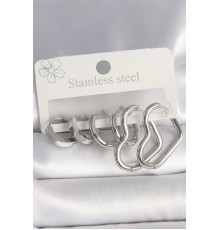 316L Çelik Gümüş Renk Halka Kalp Model Kadın Küpe Seti - TJ-BKP10383