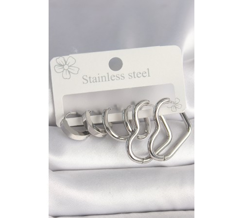 316L Çelik Gümüş Renk Halka Kalp Model Kadın Küpe Seti - TJ-BKP10383