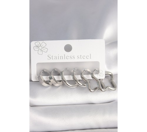 316L Çelik Gümüş Renk Yarım Halka Yıldız Model Kadın Küpe Seti - TJ-BKP10384