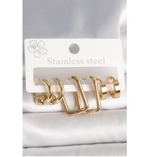 316L Çelik Gold Renk Halka Kare Model Kadın Küpe Seti - TJ-BKP10385