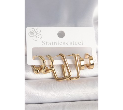 316L Çelik Gold Renk Halka Kare Model Kadın Küpe Seti - TJ-BKP10385
