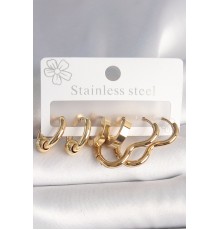 316L Çelik Gold Renk Kalp Halka Model Kadın Küpe Seti - TJ-BKP10386