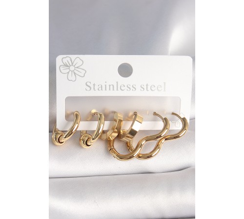316L Çelik Gold Renk Kalp Halka Model Kadın Küpe Seti - TJ-BKP10386