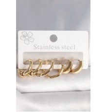 316L Çelik Gold Renk Altıgen Halka Model Kadın Küpe Seti - TJ-BKP10387
