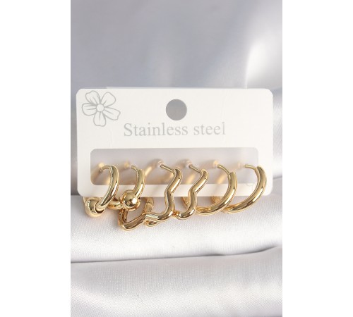 316L Çelik Gold Renk Yıldız Halka Model Kadın Küpe Seti - TJ-BKP10388