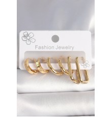 316L Çelik Gold Renk Kare Halka Model Kadın Küpe Seti - TJ-BKP10389