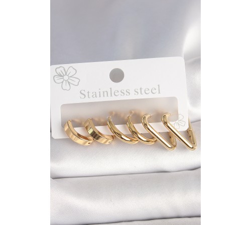 316L Çelik Gold Renk Üçgen Halka Model Kadın Küpe Seti - TJ-BKP10390